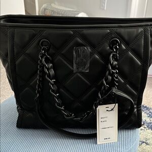 Steve Madden Black Quilted Tote with Chain Handles